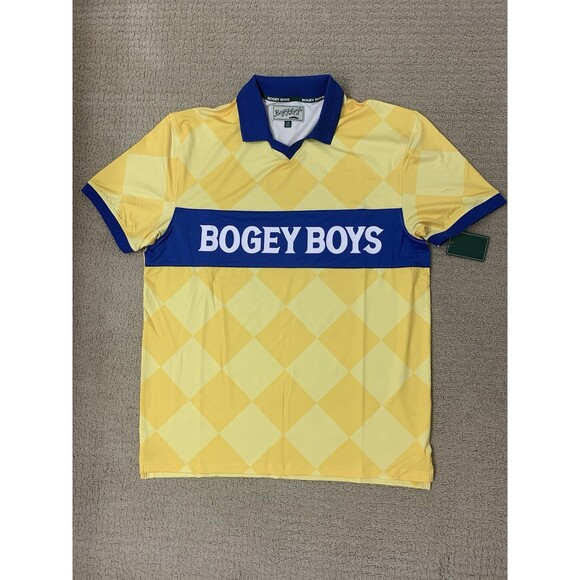 Bogey Boys Mens Yellow Checkered Golf Preppy Short Sleeve Polo Shirt Sz L New - Picture 1 of 10
